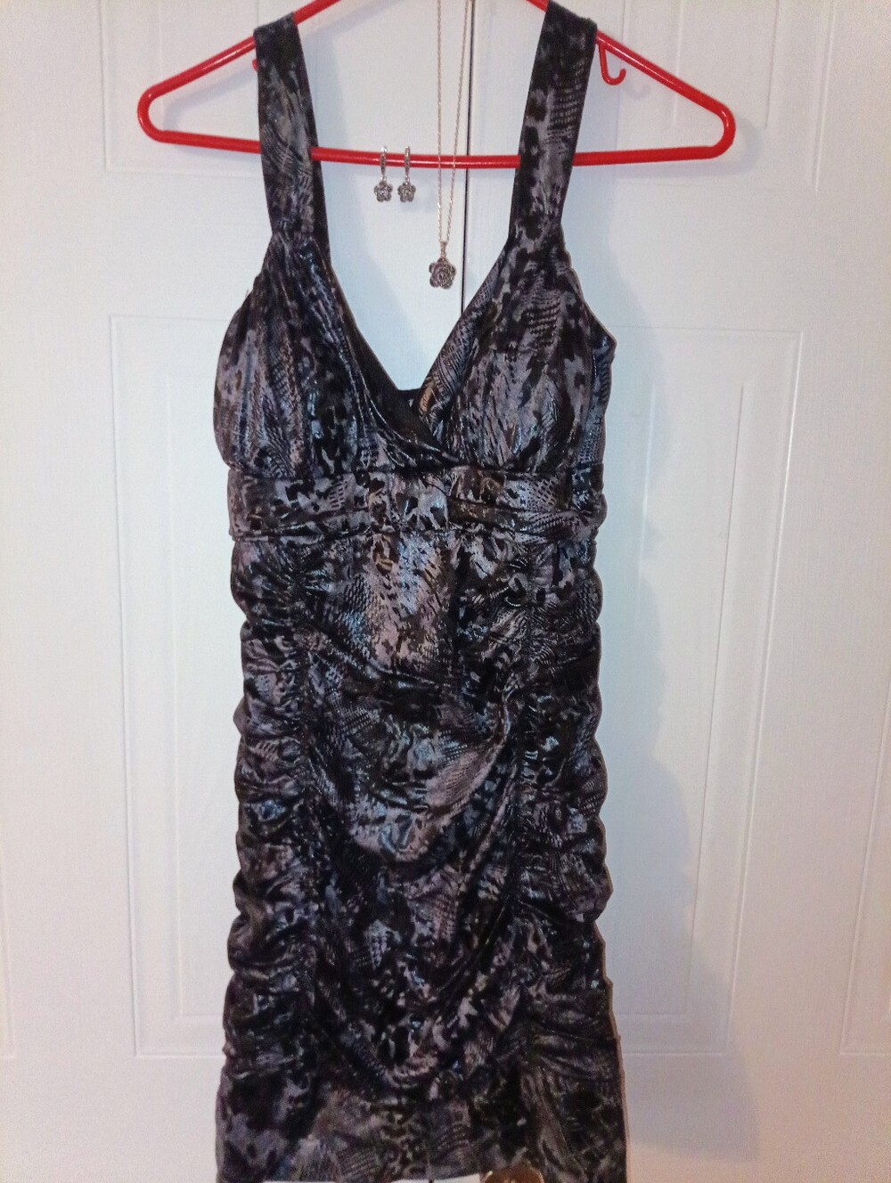 Taboo Ruched Animal Print Bodycon Dress Large + Matching Jewelry Set